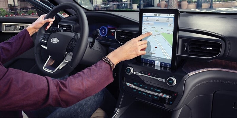 A close up look at dashboard, showcasing the Infotainment display
